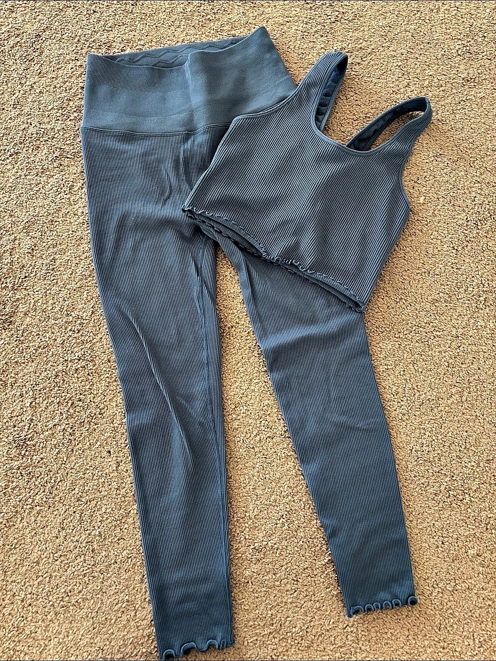 Spiritual Gangster Seamless Ribbed Crop Tank and Legging Set Legging Set Blue